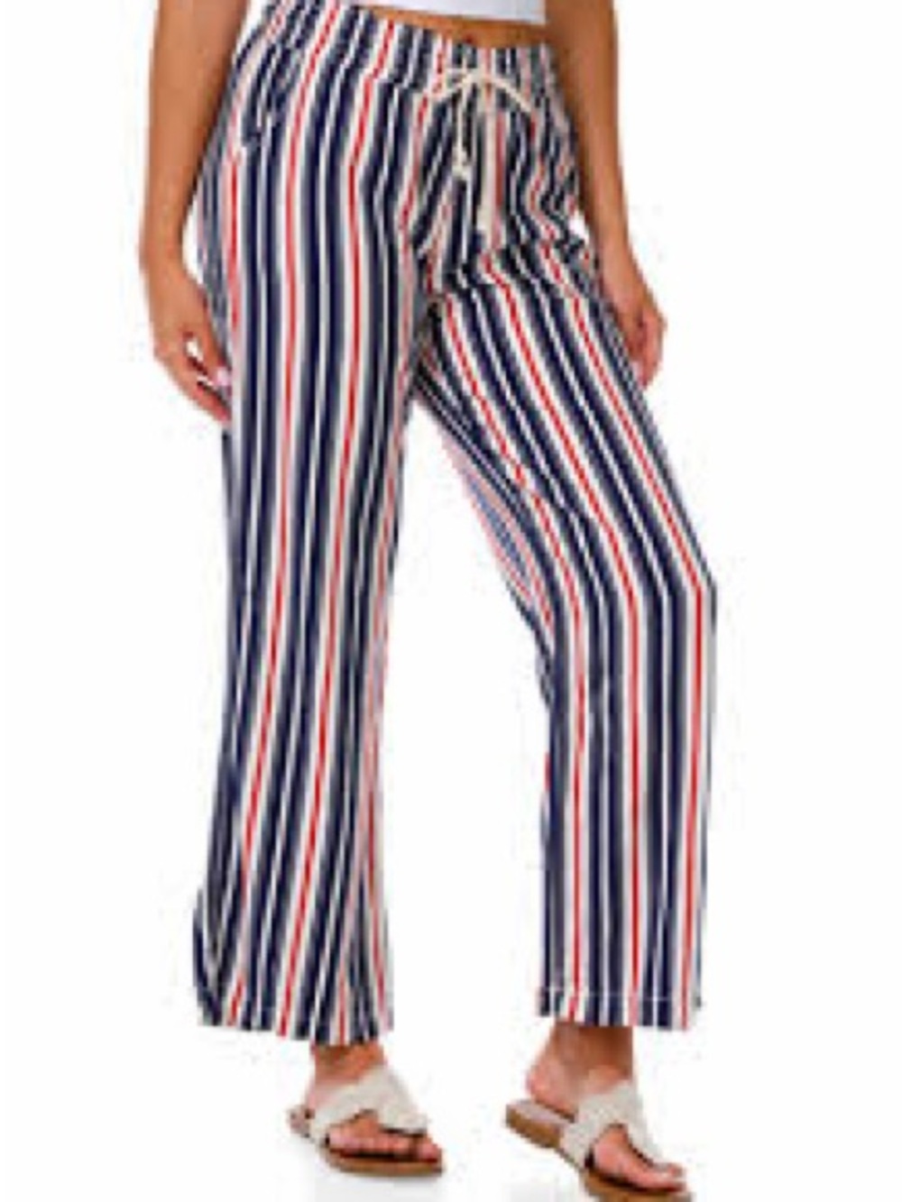 Aprils Kiss Striped Linen Beach Wide-Leg Pants - Navy, White & Red